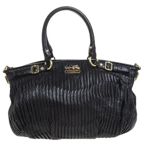 Coach Madison Midnight Deep Blue Gathered Leather Lindsey Satchel Shoulder Bag - Picture 1 of 11